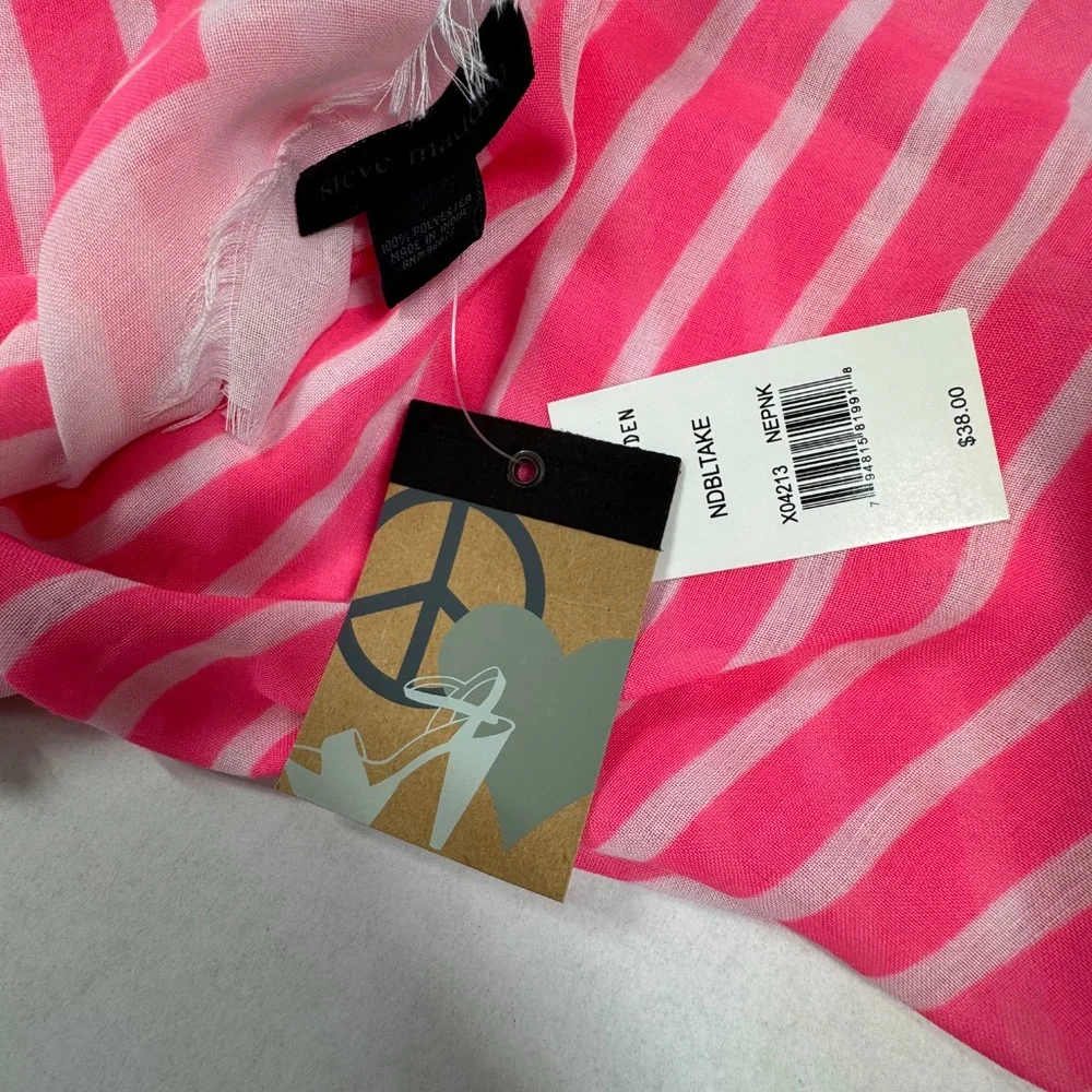 Steve Madden Pink and White Striped Oversized Scarf or Wraps - 74